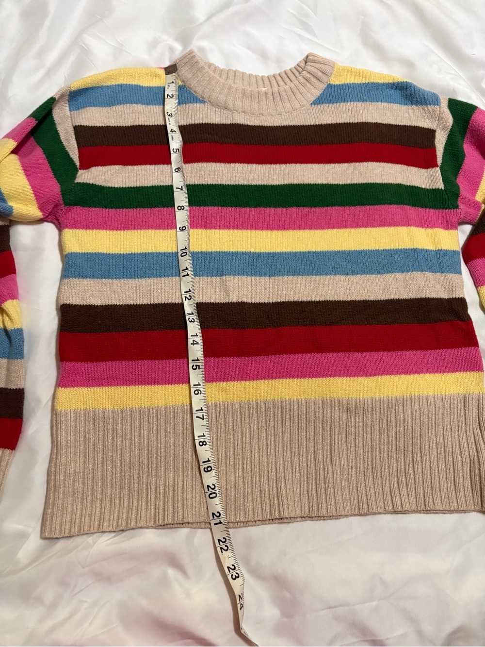 GAP Striped Crewneck Sweater in Pink Blue Yellow Green Brown Cream - Picture 6 of 7